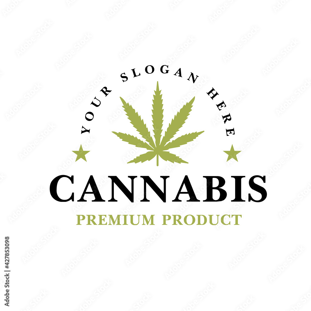 Fototapeta premium Vintage Marijuana label design, Cannabis Health and Medical therapy, vector illustration