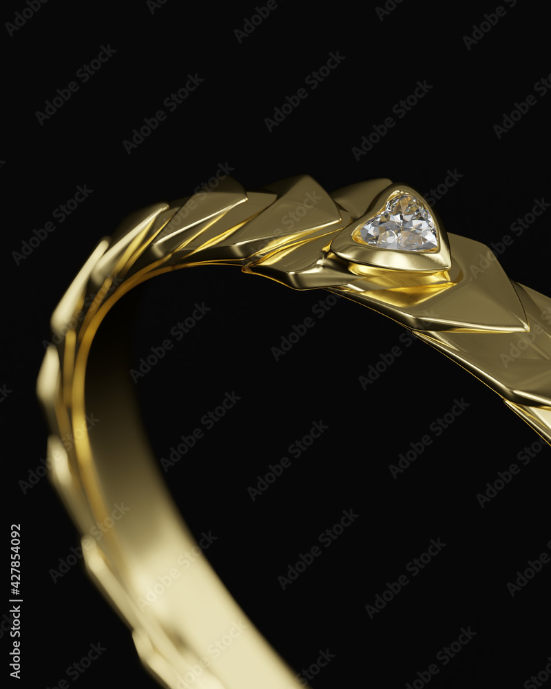 Section of Gold Diamond Ring Isolated On black Background with copy space Soft focus 3D Rendering