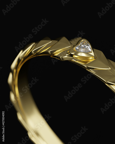 Section of Gold Diamond Ring Isolated On black Background with copy space Soft focus 3D Rendering