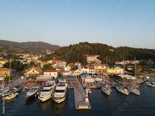 Aerial view of yachts, marina and seafront of famous sivota town in epirus, greece