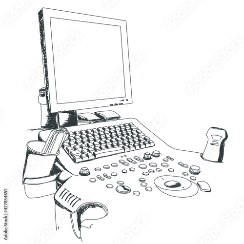 Vector drawing of ultrasound diagnostics machine 