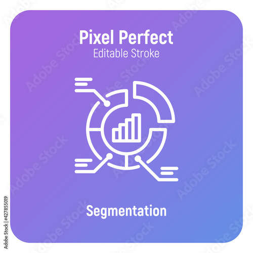 Audience segmentation thin line icon. Circle diagram with segments. Editable stroke, pixel perfect. Vector illustation.