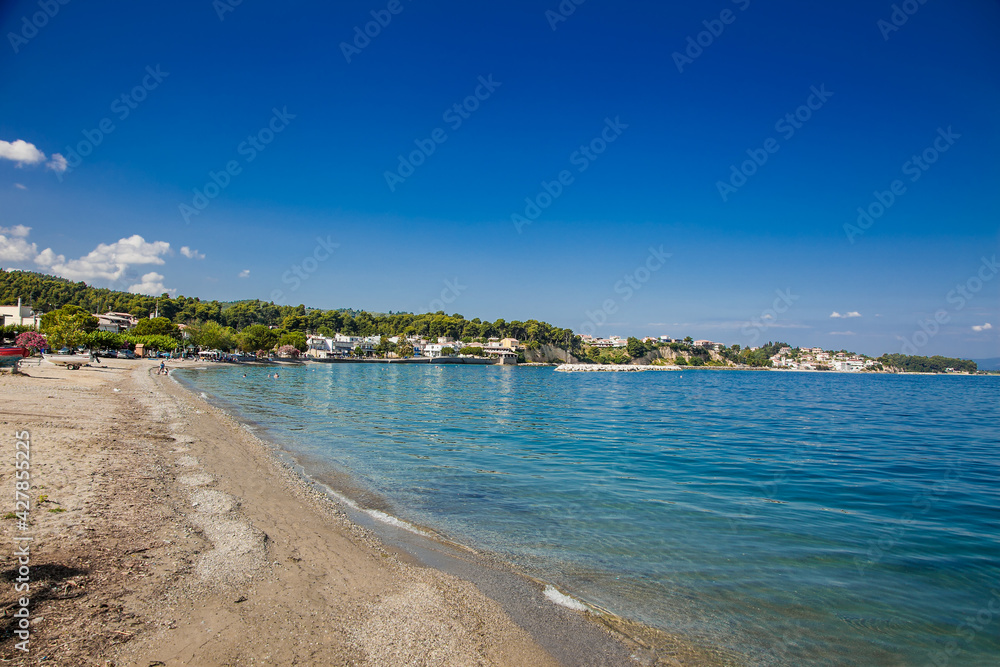 Beautiful panoramic view  Neos Pirgos beach, Evia, Greece.