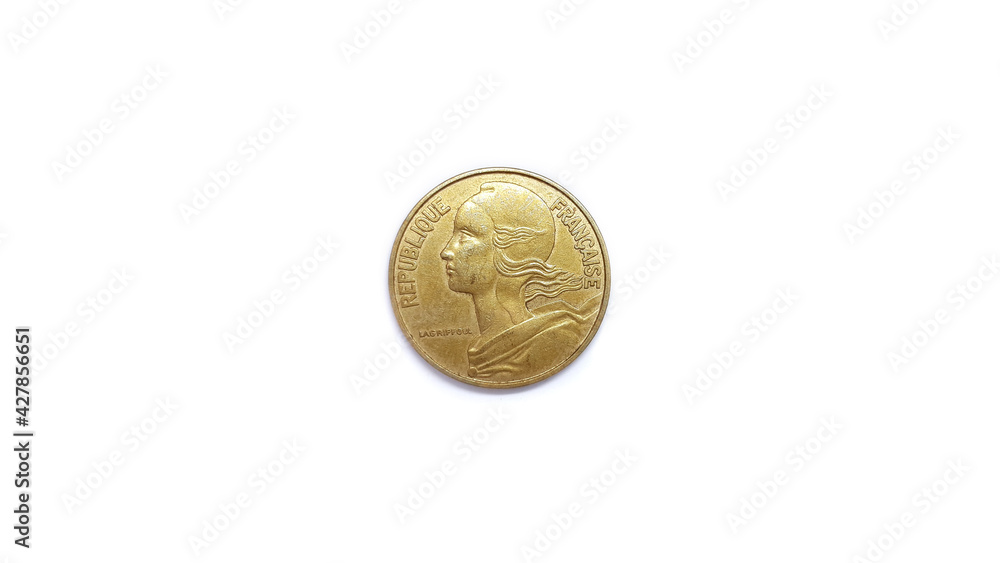 1963 France 20 Centimes Coin Front Side Isolated on White Background 1963 France 20 Centimes Coin Front Side Isolated on White Background