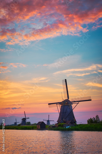 Windmills at Kinderdijk in Holland. Netherlands