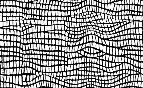 Abstract modern crocodile leather seamless pattern. Animals trendy background. Black and white decorative vector illustration for print, fabric, textile. Modern ornament of stylized alligator skin