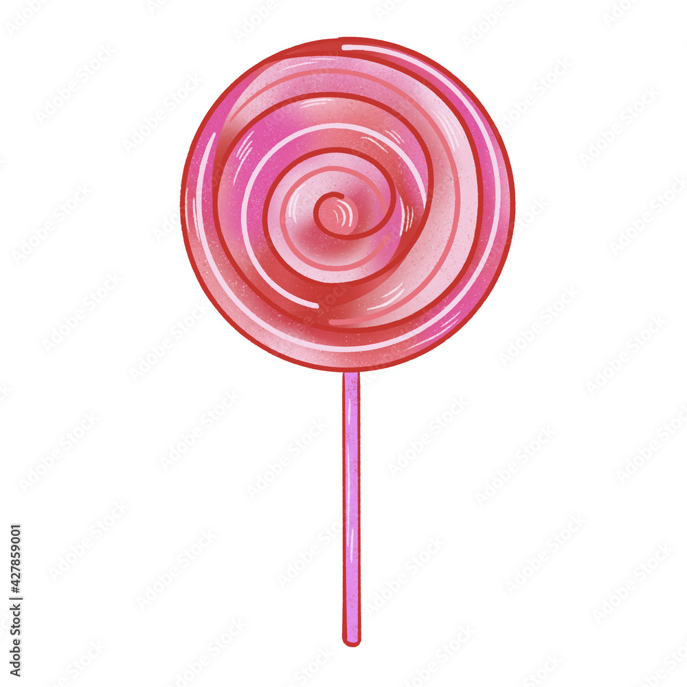 Trendy candy on a stick on white background. Raster illustration in modern style. Element can be used for  design template, greeting card, patterns fill,posters, textile, print