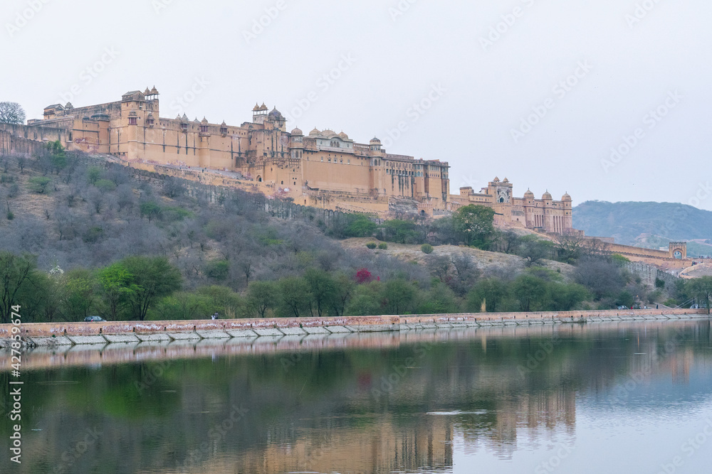 Amer Fort is located in Amer, a town with an area of 4 sq. kilometres, not far from Jaipur, Rajasthan state, India. Located high on a hill, it is the principal tourist attraction in the Jaipur