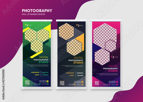 Digital Abstract Photography Roll-up Banners Premium Template Vector 
