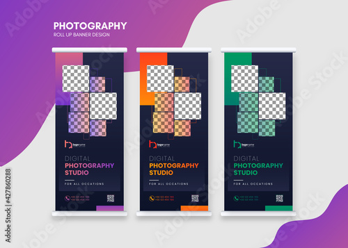 Digital Abstract Photography Roll-up Banners Premium Template Vector 