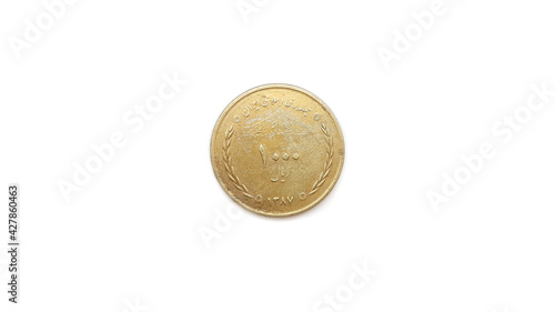 1387 1000 Rial Coin of Iran Front Side Isolated on White Background (1)
