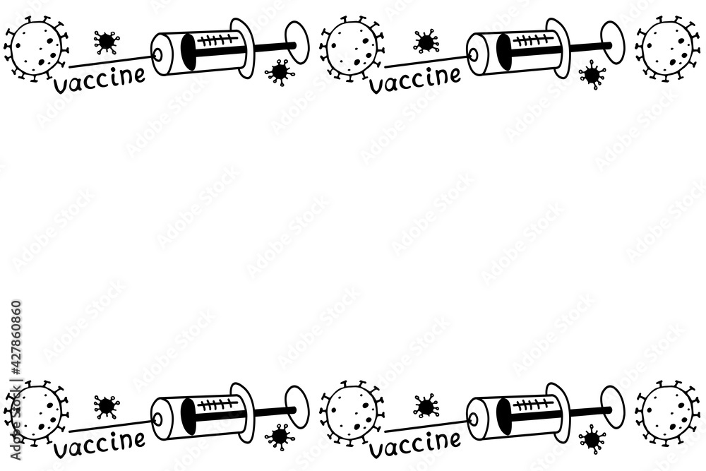 Vector frame, border on theme of vaccination. Contour molecules