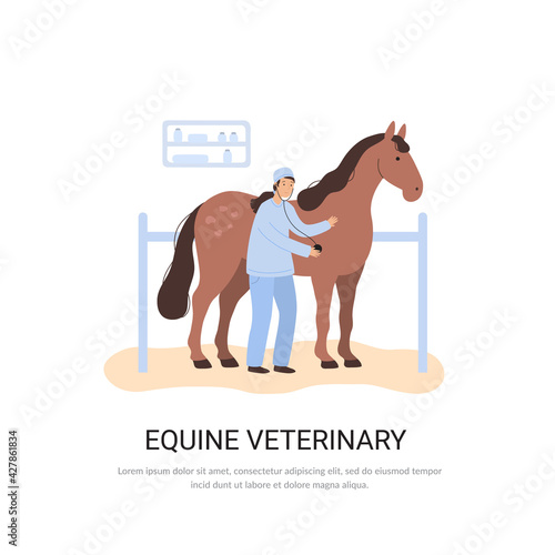 vector equine veterinary concept, doctor and horse