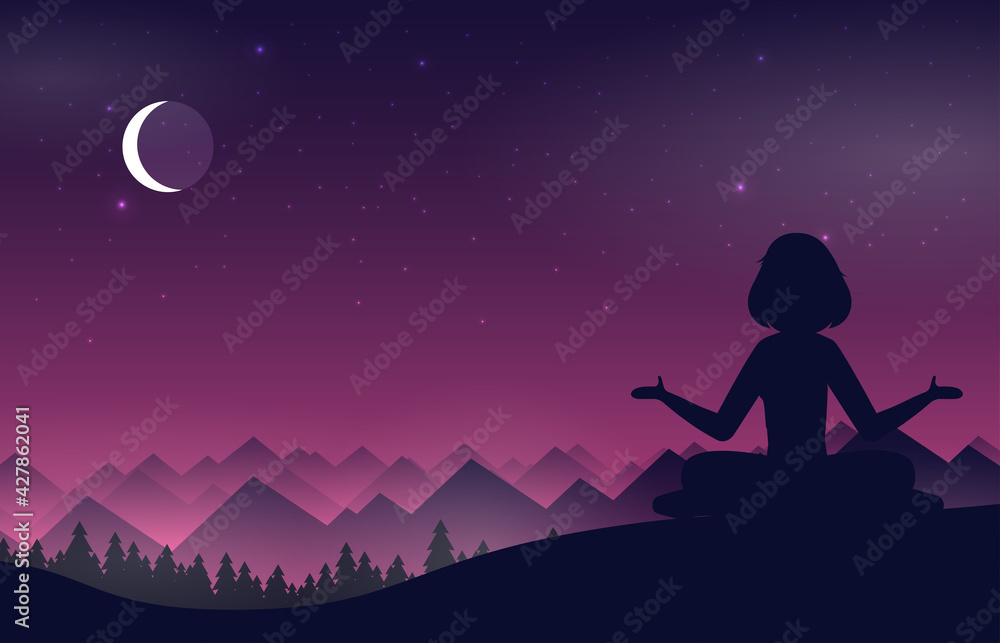 Flat vector banner with landscape. Background illustration