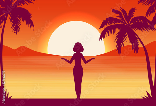 Flat vector banner with landscape. Background illustration