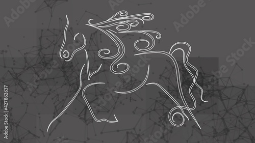2d illustration - horse draw with continuous line on connected dots on mosaic effect for background