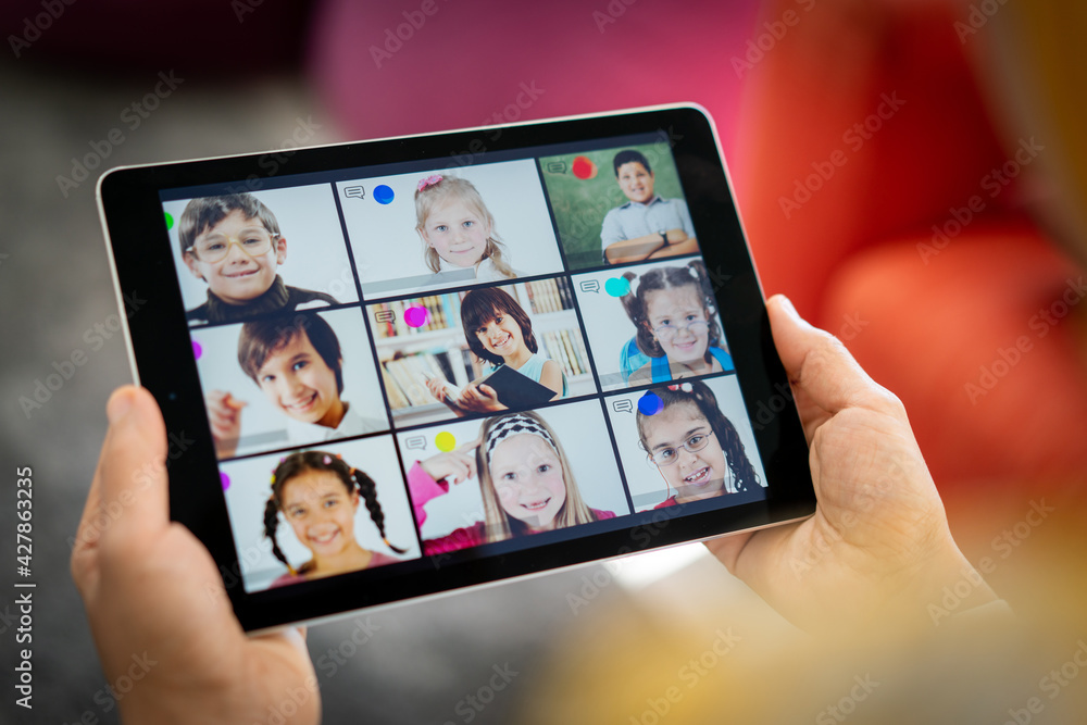 Distance learning school children online on the screen Distance learning school children online on the screen