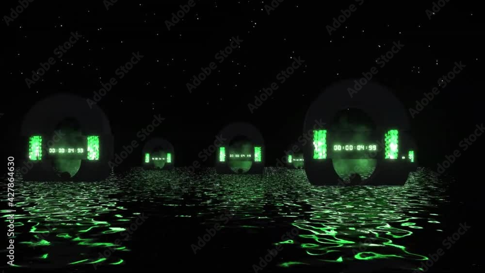 Computer generated screen saver animation with giant O like structures