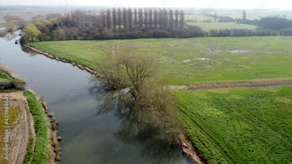 Aerial drone shot of the River Stour in Kent, England. Aerial drone shot of the River Stour in Kent, England.