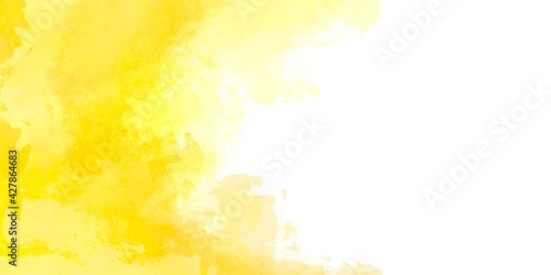Yellow brush paint watercolor background texture from illustration, equipment isolated on white background. with copy space