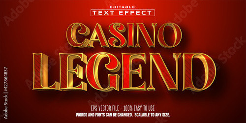 Casino Legend text, shiny golden color style, editable text effect