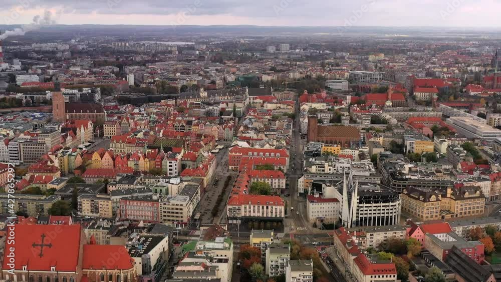 Wroclaw, Poland. Aerial view of capital city of Lower Silesian Voivodeship - landscape panorama of Europe from above. Wroclaw, Poland. Aerial view of capital city of Lower Silesian Voivodeship - landscape panorama of Europe from above.
