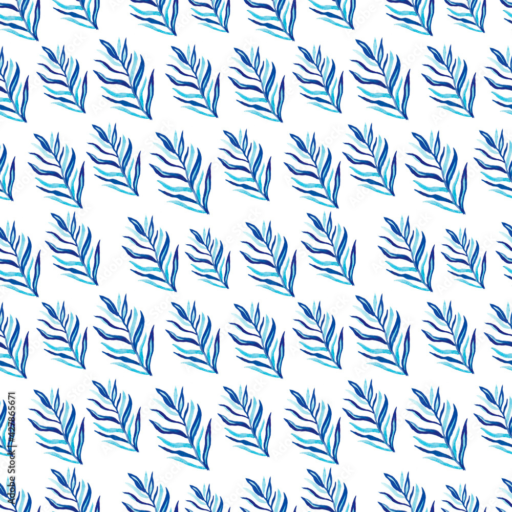 Seamless pattern with watercolor tropical leaf.Summer print of purple,pink,turquoise,magenta in colors on white isolated background.Designs for textiles,fabric,wrapping paper,web,social media. Seamless pattern with watercolor tropical leaf.Summer print of purple,pink,turquoise,magenta in colors on white isolated background.Designs for textiles,fabric,wrapping paper,web,social media.