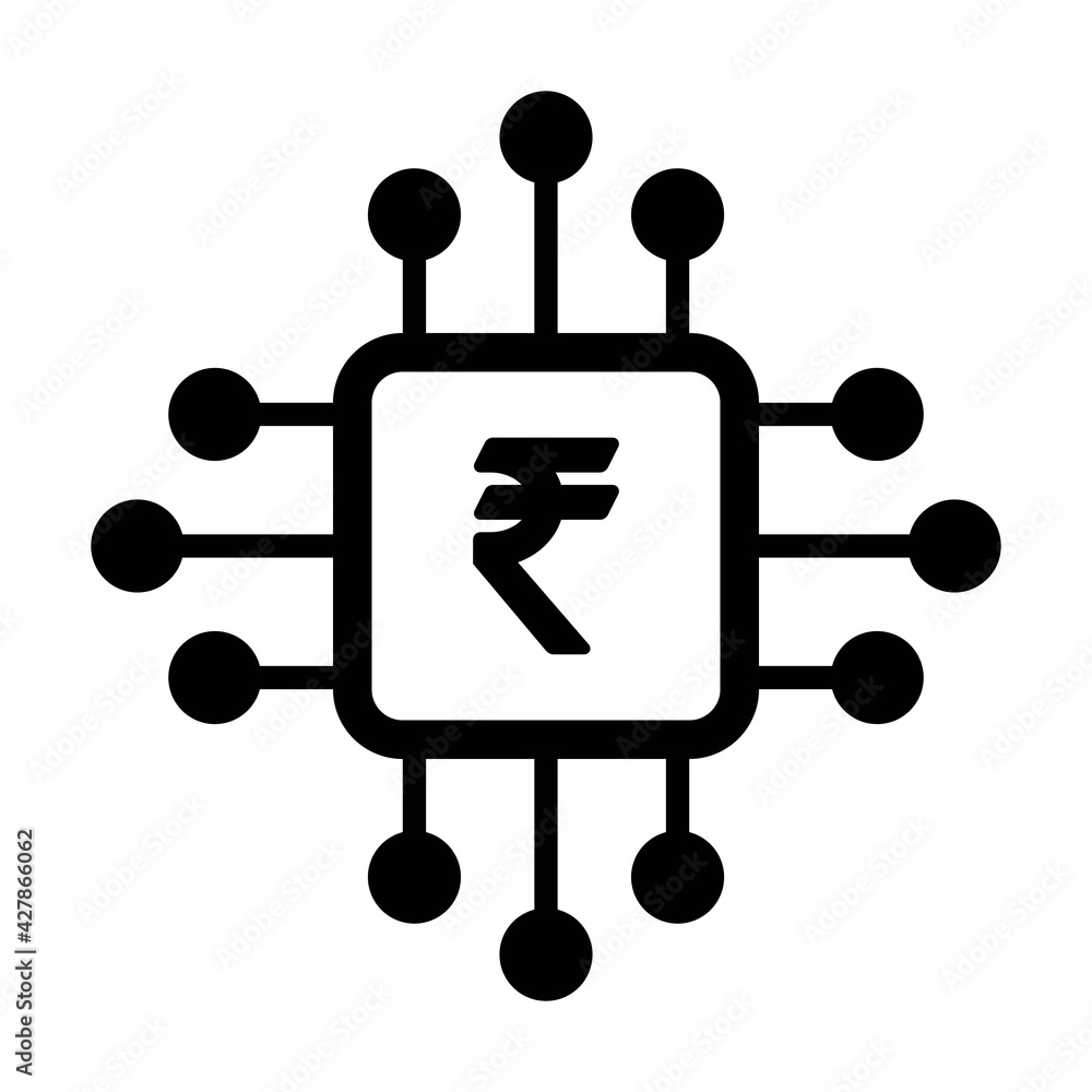 Digital rupee icon vector currency symbol for digital transactions for asset and wallet in a flat color glyph pictogram illustration Digital rupee icon vector currency symbol for digital transactions for asset and wallet in a flat color glyph pictogram illustration