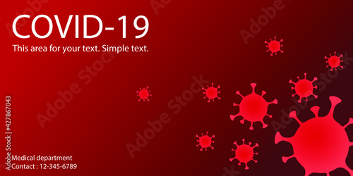 Coronavirus 2019-nCoV and Virus cells on dark red background with empty space for your text.COVID-19 Corona virus outbreaking and Pandemic medical health risk concept.