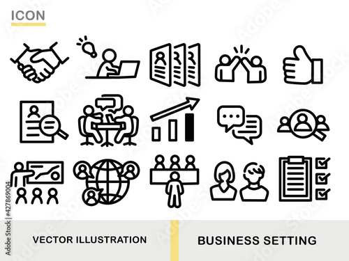 ビジネスアイコン(プレゼン、ミーティング、マーケティング、グローバル、チームワーク)Business people, human resources, office management - thin line web icon set. Outline icons collection. Simple vector illustration.