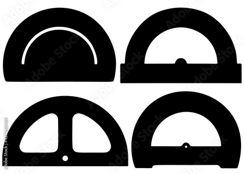 School protractors in a set. Rulers for study.