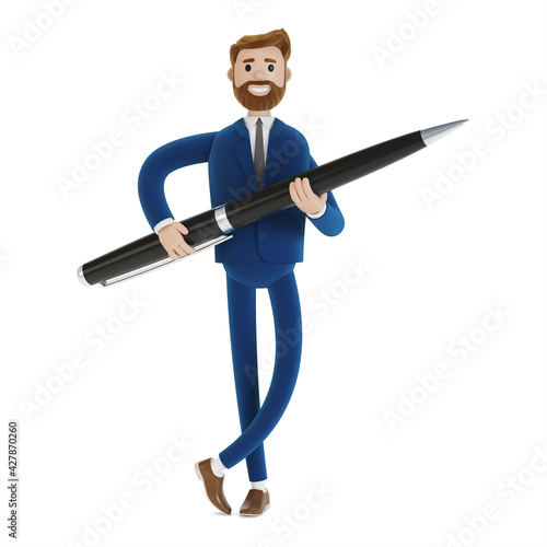 Cartoon character with a pen. 3D illustration in cartoon style.