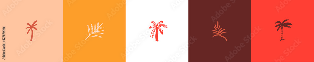 Palm tree icon for label of natural organic cosmetics, travel company logo, vector hotel sign, Hand drawn emblem tropical products. Vector isolated palm leaf symbol, tropical sign with pencil texture. - obrazy, fototapety, plakaty 