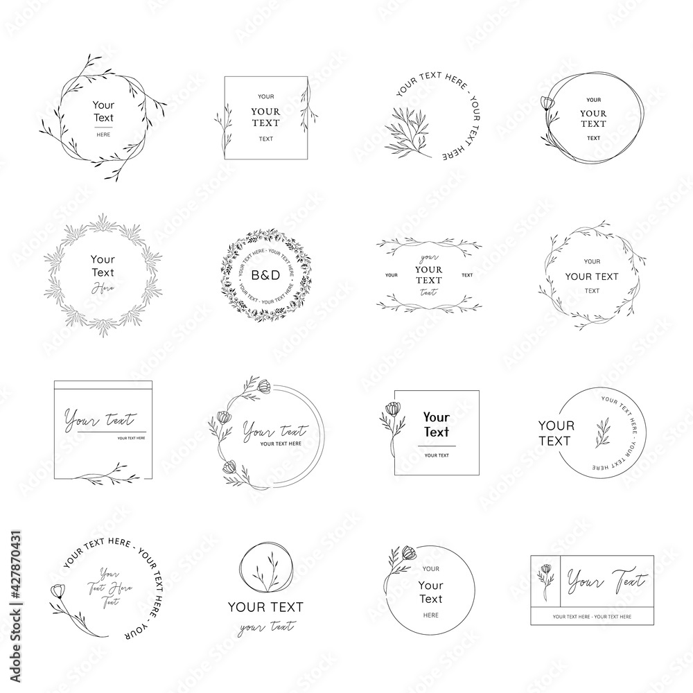 Creative frames for wedding design. Simple flowers and leaves. Elegant borders. Vector illustration. Creative frames for wedding design. Simple flowers and leaves. Elegant borders. Vector illustration.