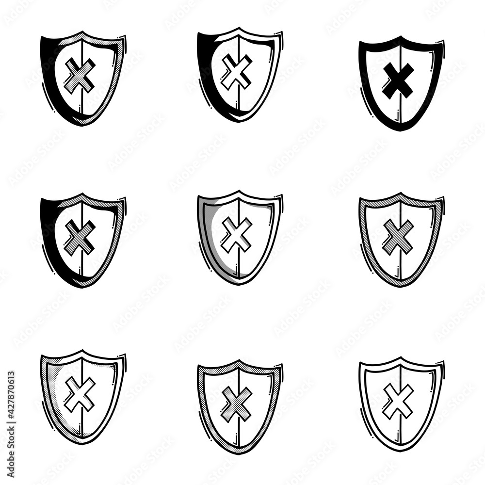 Fototapeta premium shield insecure doodle vector icon. Drawing sketch illustration hand drawn line eps10