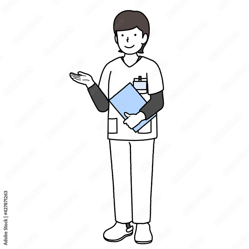 .Female nurse with medical record: Information .Female nurse with medical record: Information