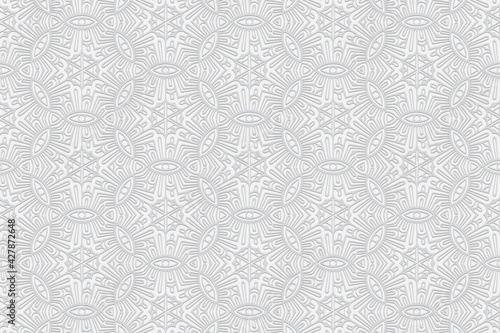 Geometric volumetric convex trendy white background. Ethnic African, Mexican, Native American motives. 3d relief pattern. Abstract style for design and decoration.