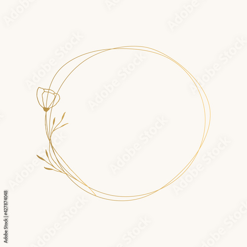 Hand drawn circle frame with beautiful flowers. Vector unique illustration.