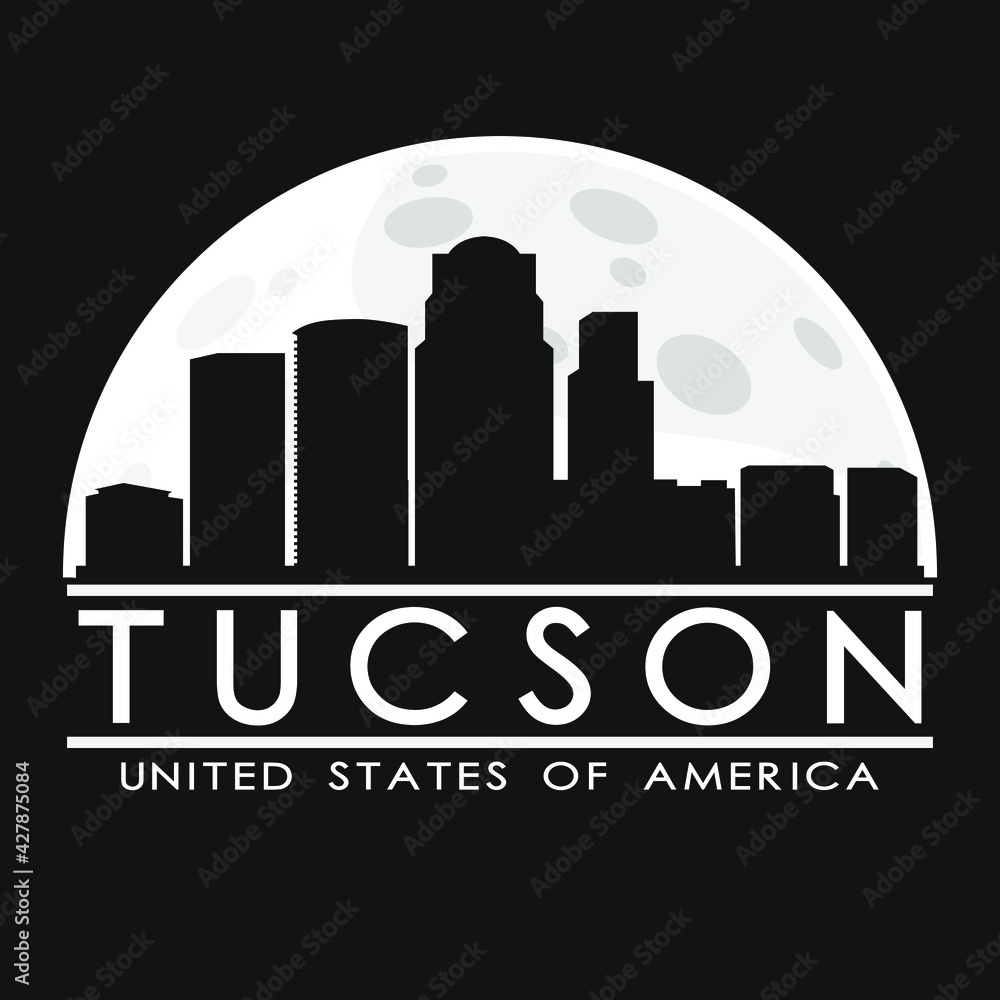 Naklejka premium Tucson Arizona Full Moon Night Skyline Silhouette Design City Vector Art Background.