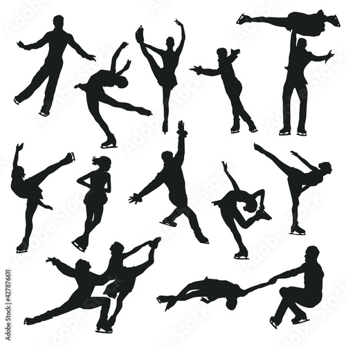 Ice Skating Illustration Clip Art Design Collection Silhouettes Sport Vector Design.