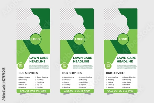 lawn care door hanger design template, hotel knob design. Vector door hanger.	
