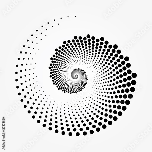 Abstract background. Dotted round logo. Halftone swirl object. Halftone dots circle texture. Abstract circle pattern. Vector art illustration. Halftone design element.
