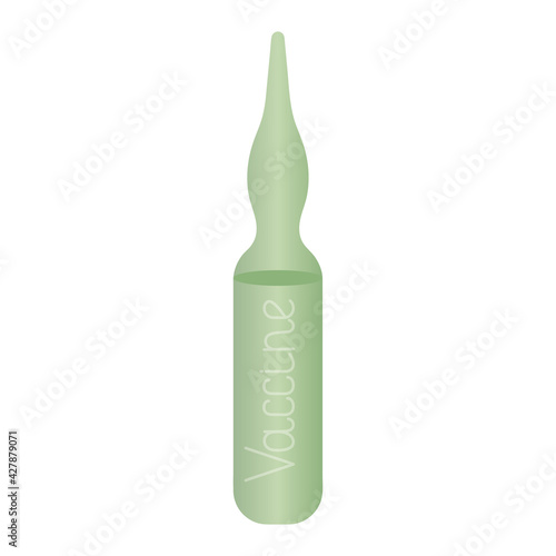 Ampoule with a vaccine. Glass container with medicine. Immunization. Colored vector illustration. Coronavirus vaccine in a vial. A tube with a liquid preparation to provide the body with immunity. 