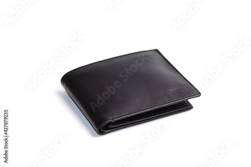Man Genuine Black leather Wallet isolated on White Background