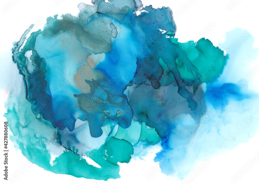Abstract colorful background, green and blue alcohol ink