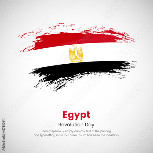 Brush painted grunge flag of Egypt country. Revolution day of Egypt. Abstract creative painted grunge brush flag background.