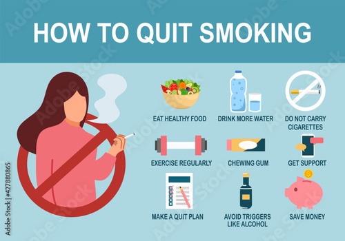 How to quit smoking infographic with useful advices in flat design. Health care concept.
