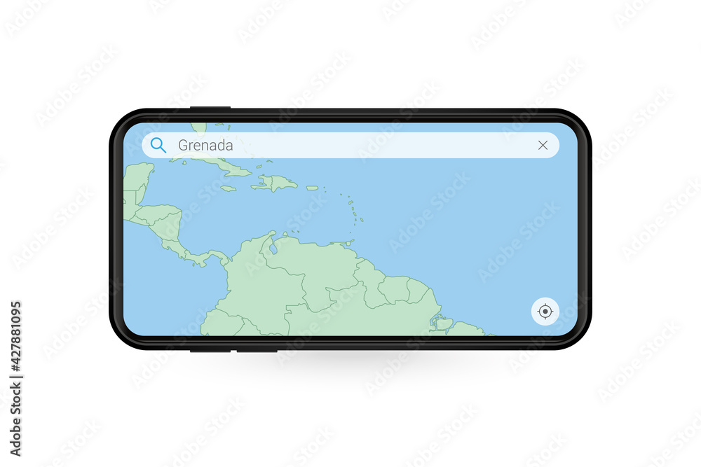 Searching map of Grenada in Smartphone map application. Map of Grenada in Cell Phone. Searching map of Grenada in Smartphone map application. Map of Grenada in Cell Phone.