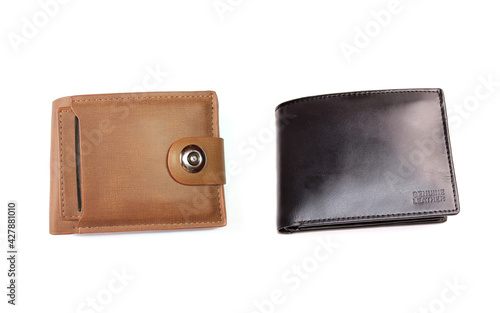 Black and Brown Leather Wallet Isolated on White Background