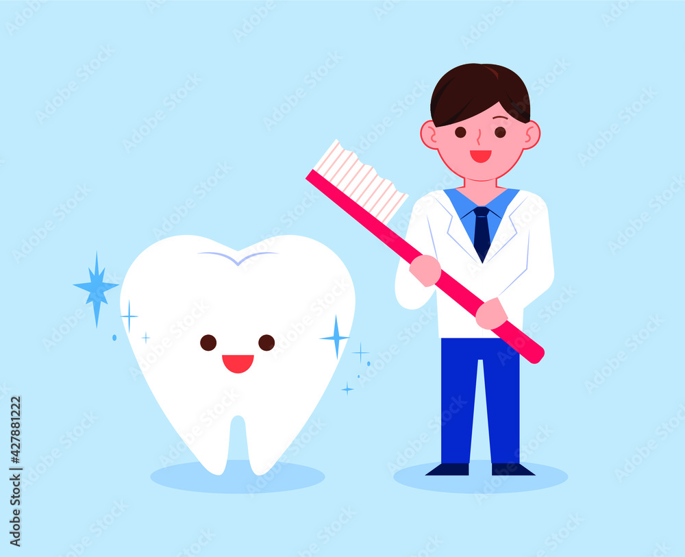 Male dentist character with cute teeth. Healthy brushing concept vector illustration. Male dentist character with cute teeth. Healthy brushing concept vector illustration.